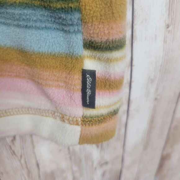 Eddie Bauer Fleece Quarter Zip Striped Pullover Sweater Pink Blue White Size XL - Picture 5 of 6